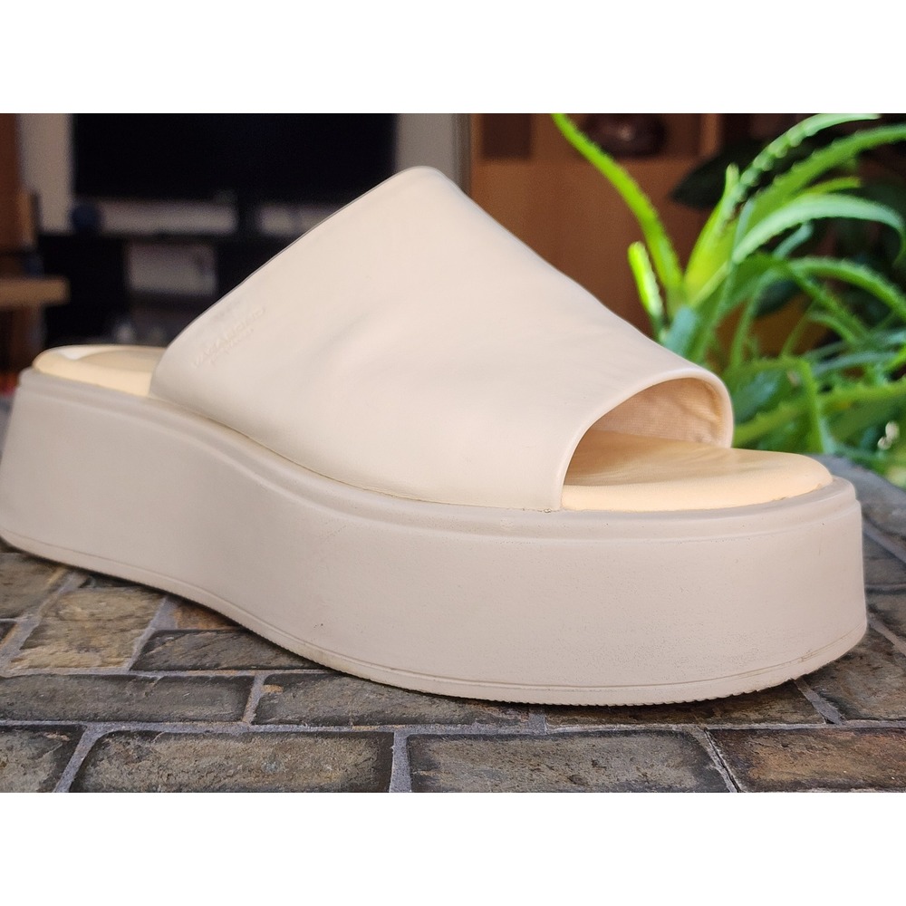 Vagabond Courtney Off White Leather Platform Slide Sandals 5334-601-02